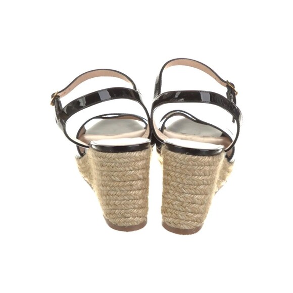 Stuart Weitzman BLKPatent Leather Espadrilles Crossover Braided Jute Trim Sz 8.5 - Picture 4 of 11